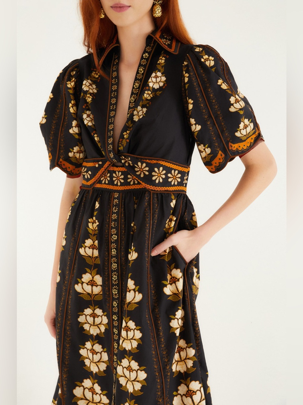 Farm Rio: Black Bold Flowers Organic Cotton Midi Dress